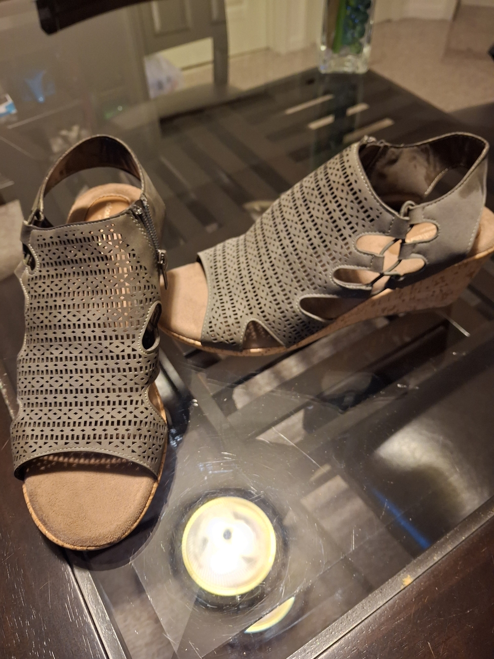 Cloudwalkers Green Laser-Cut Wedge Sandals